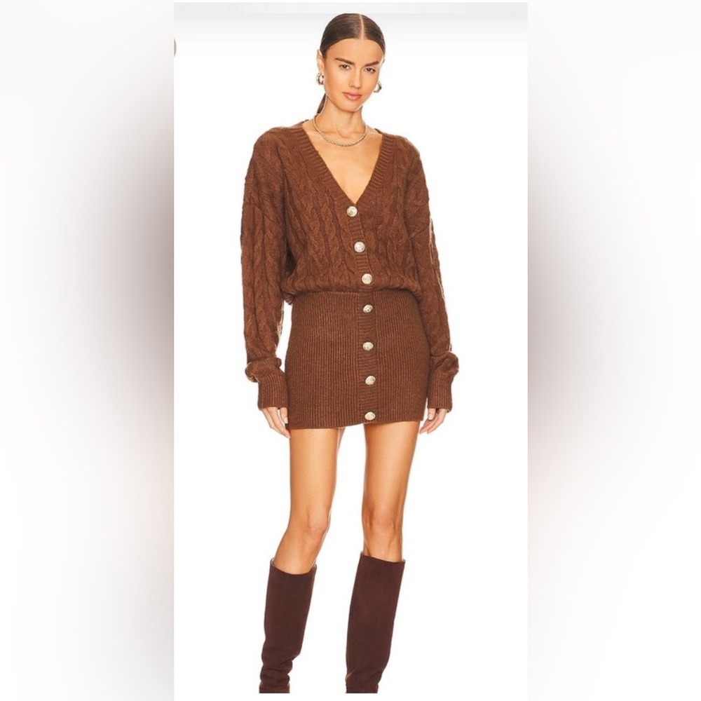 Brown Cable Knit Cardigan and Skirt Set